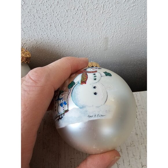 CBK snowman Cardinal sledding ball ornament midwest set Xmas tree vintage - Picture 8 of 8